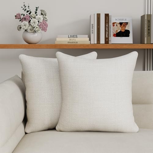 2 Pack Throw Pillows with Inserts Included 18×18 Linen Decorative Pillow Beige