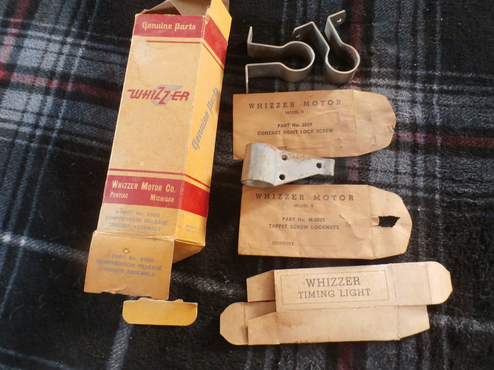 Whizzer Motor Bike Parts & Used Empty Genuine Whizzer Box and parts envelopes