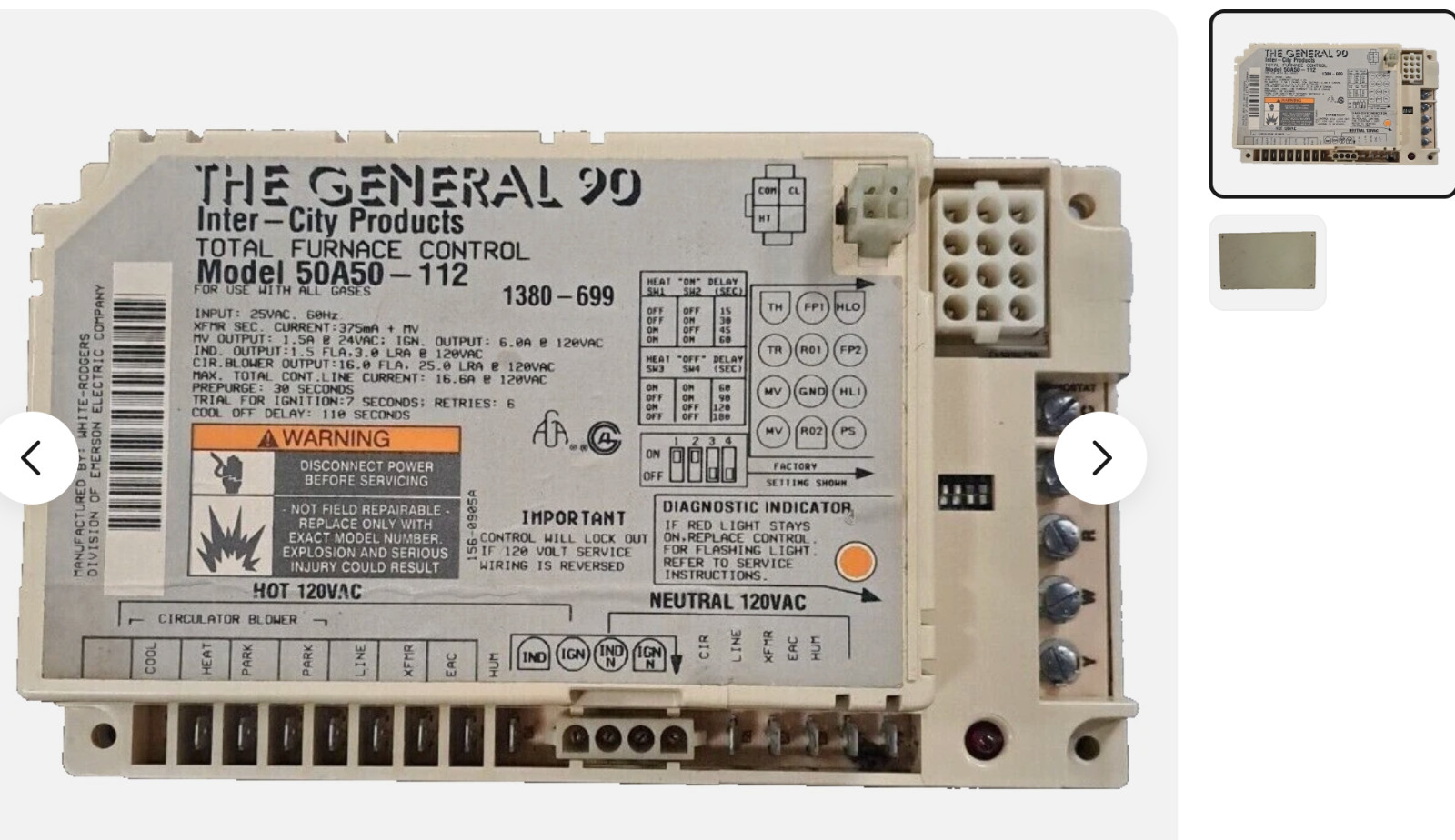 50A50-112 GUARANTEED WORKING CLEAN TESTED furnace control board 1380-699