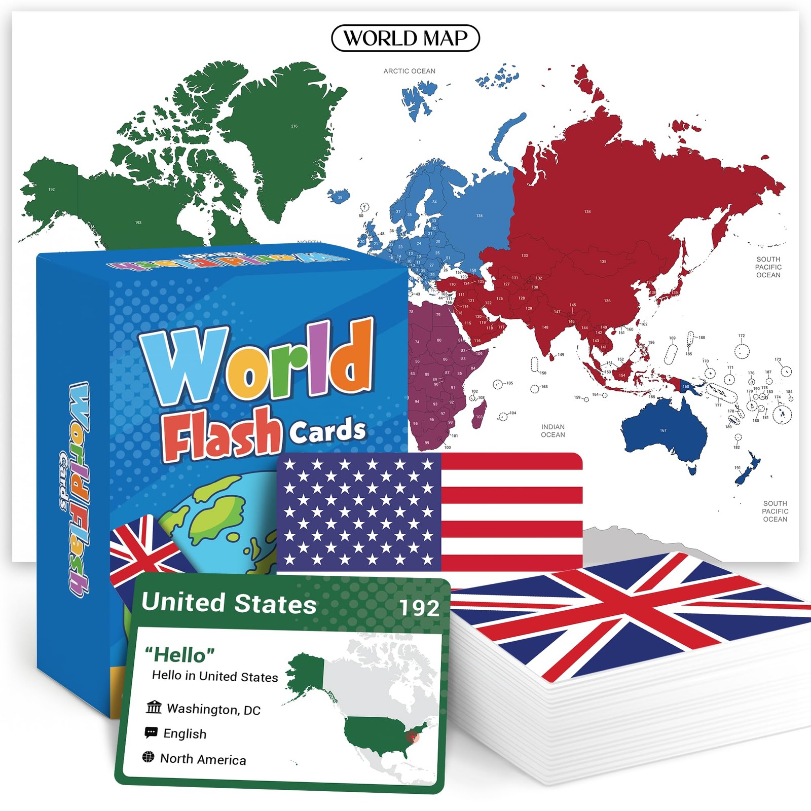 World Flags Flashcards 245 Countries Flags Geography Game with World Map - Edu
