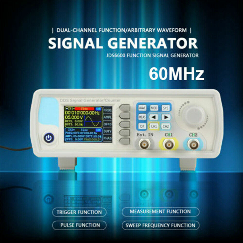 JDS6600 60MHz Signal Generator Dual Channel DDS Function Waveform 2.4" Display