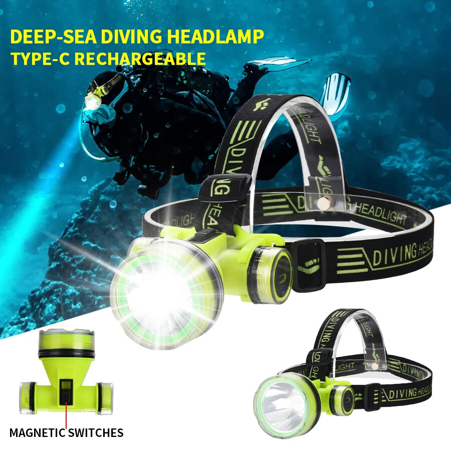 Diving Headlamp LED Underwater Searchlight Rechargeable Diving Light US