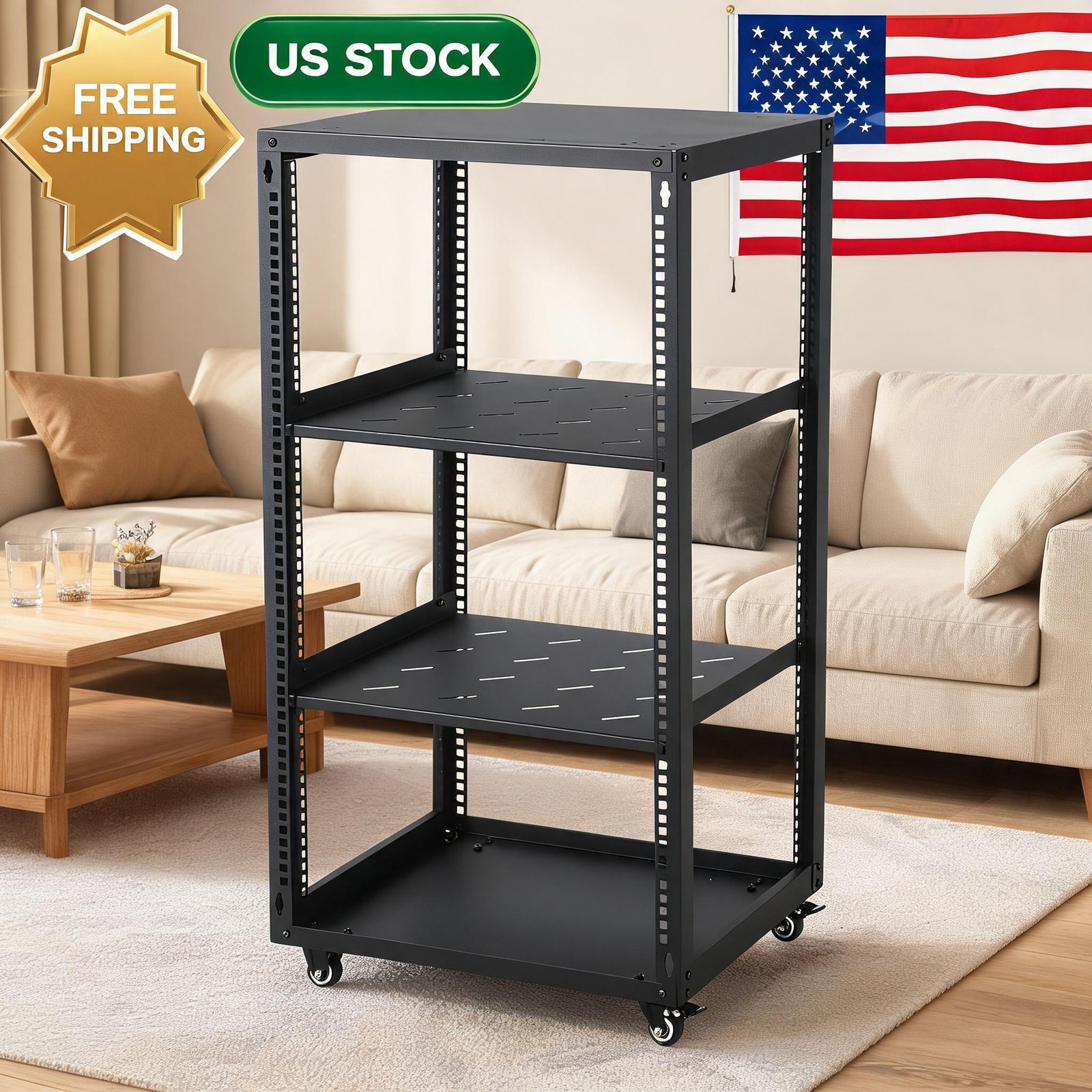 12U Network Rack with Casters - Heavy Duty Open Frame Network/Server Rack for IT