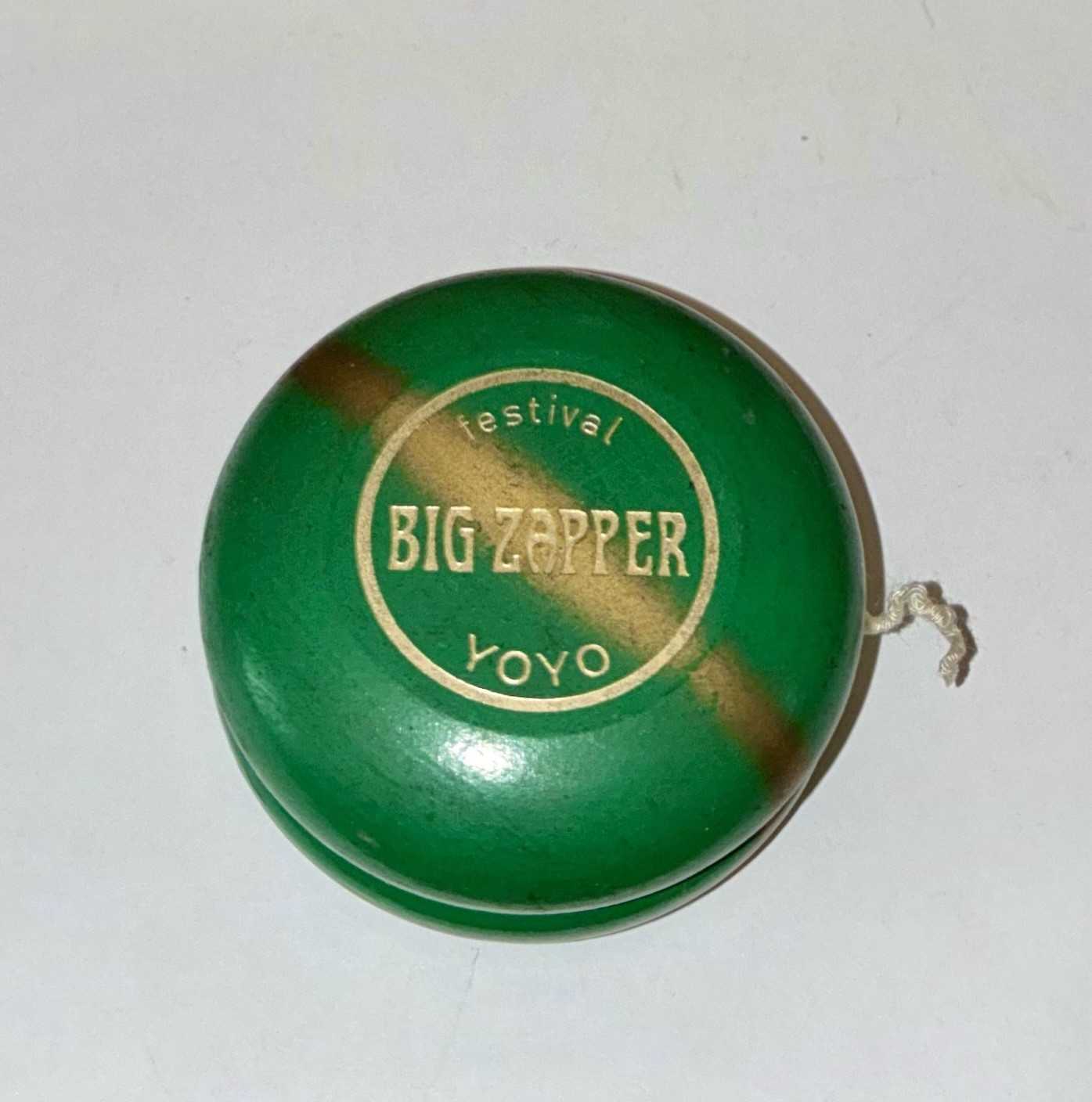 Vintage BIG ZAPPER Festival YOYO Yo-Yo Sweden Green Gold Stripe Wooden