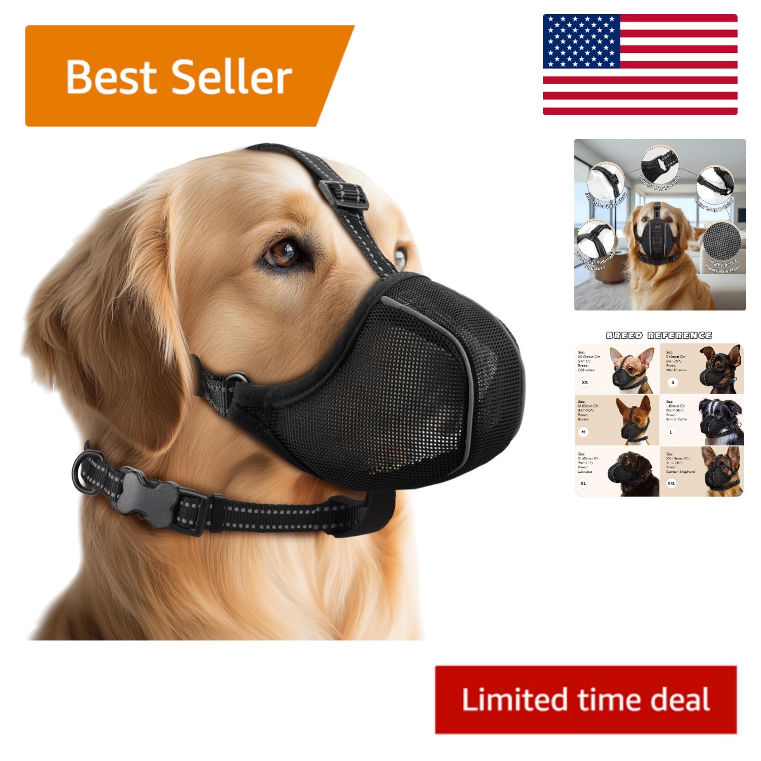 Soft Nylon Dog Muzzle with Reflective Edges - Secure Fit for Training & Grooming