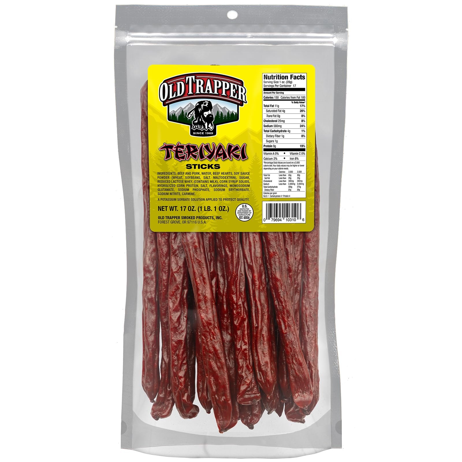Teriyaki Snack Sticks, 17-Ounce Resealable Bag, Natural Wood Smoked Meat Stic...