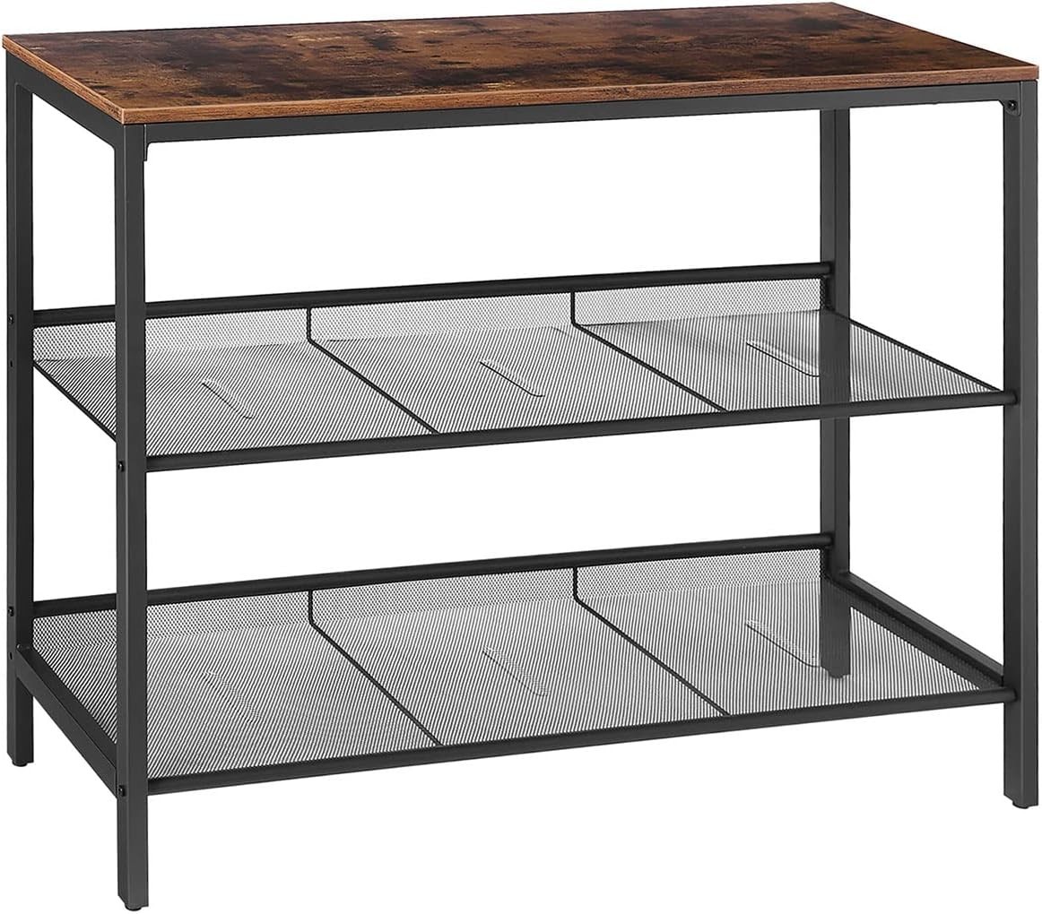 Console Table Sofa Table W/ 2 Flat/Slant Adjustable Mesh Shelves Hallway Table &
