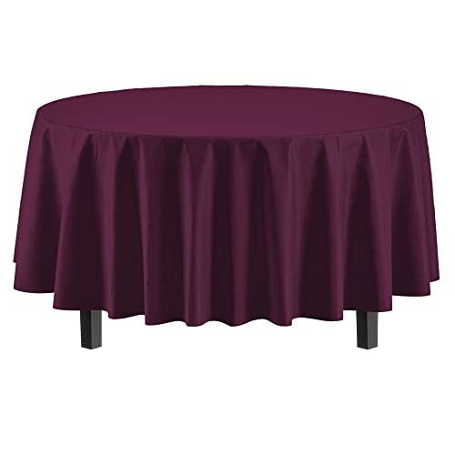 Exquisite 12-Pack Premium Plastic Tablecloth 84in. Round Table Cover - Plum