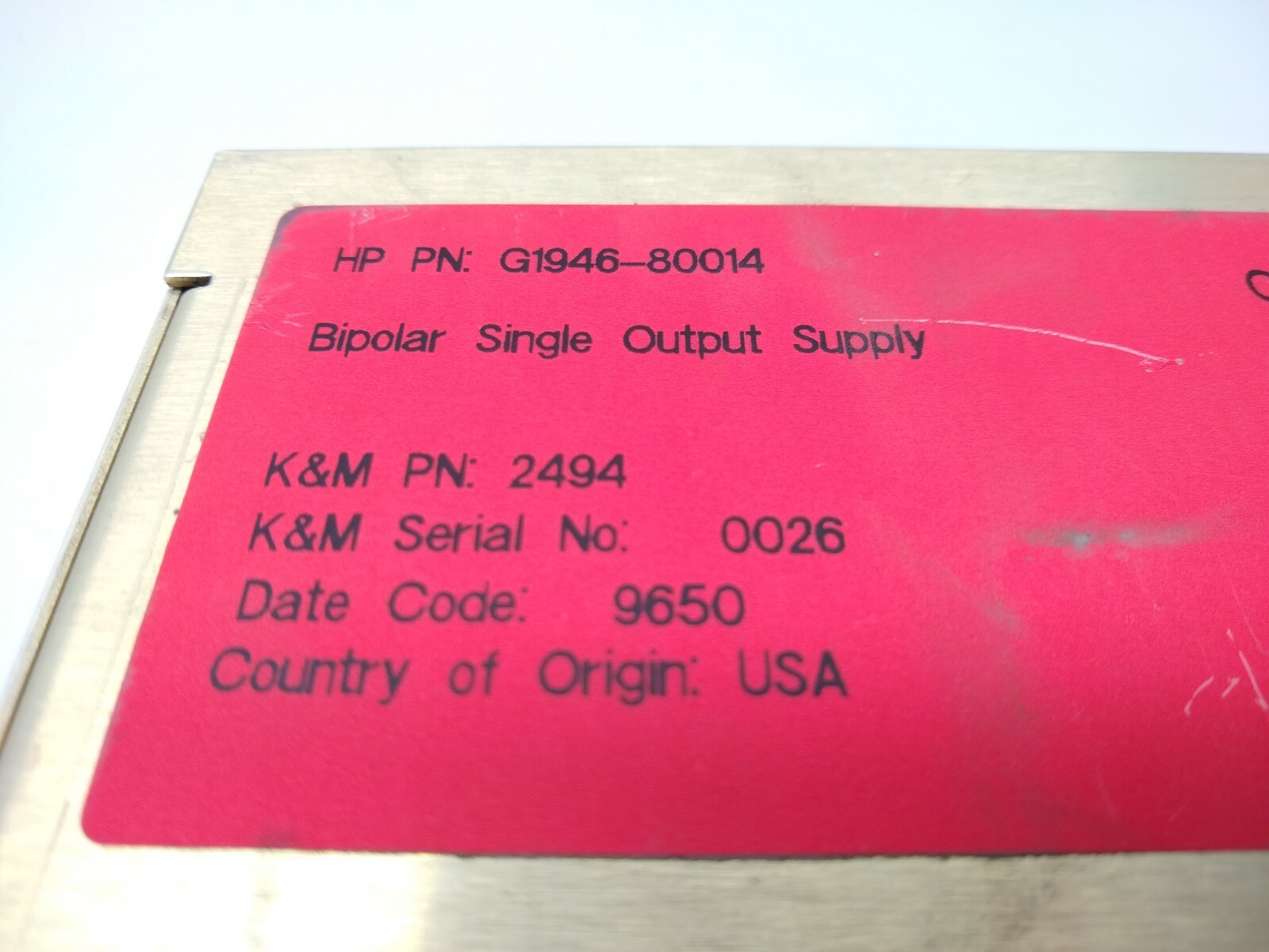 HP / Agilent G1946-80014 K&M 2494 Bipolar Single Output Supply