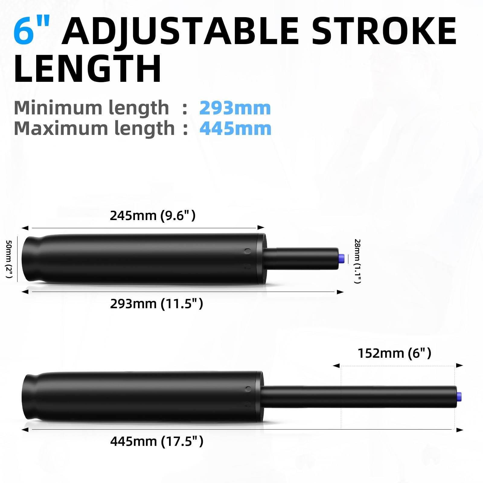 Sytopia 11.5 Inch to 17.5 Office Chair Cylinder 6'' Travel Length, Black