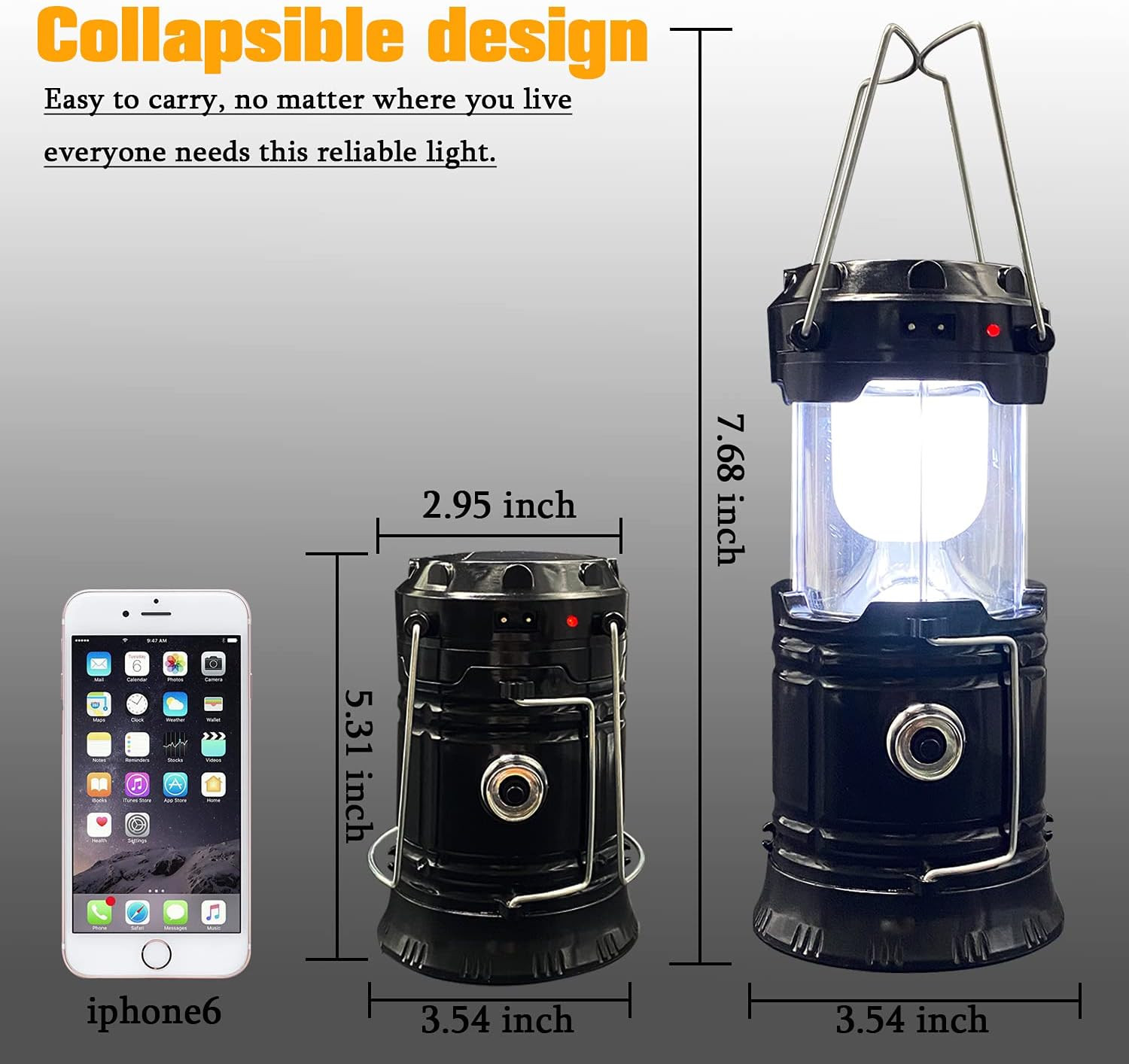 2-Pack Collapsible Camping Lantern Solar USB Rechargeable Portable Lightweight