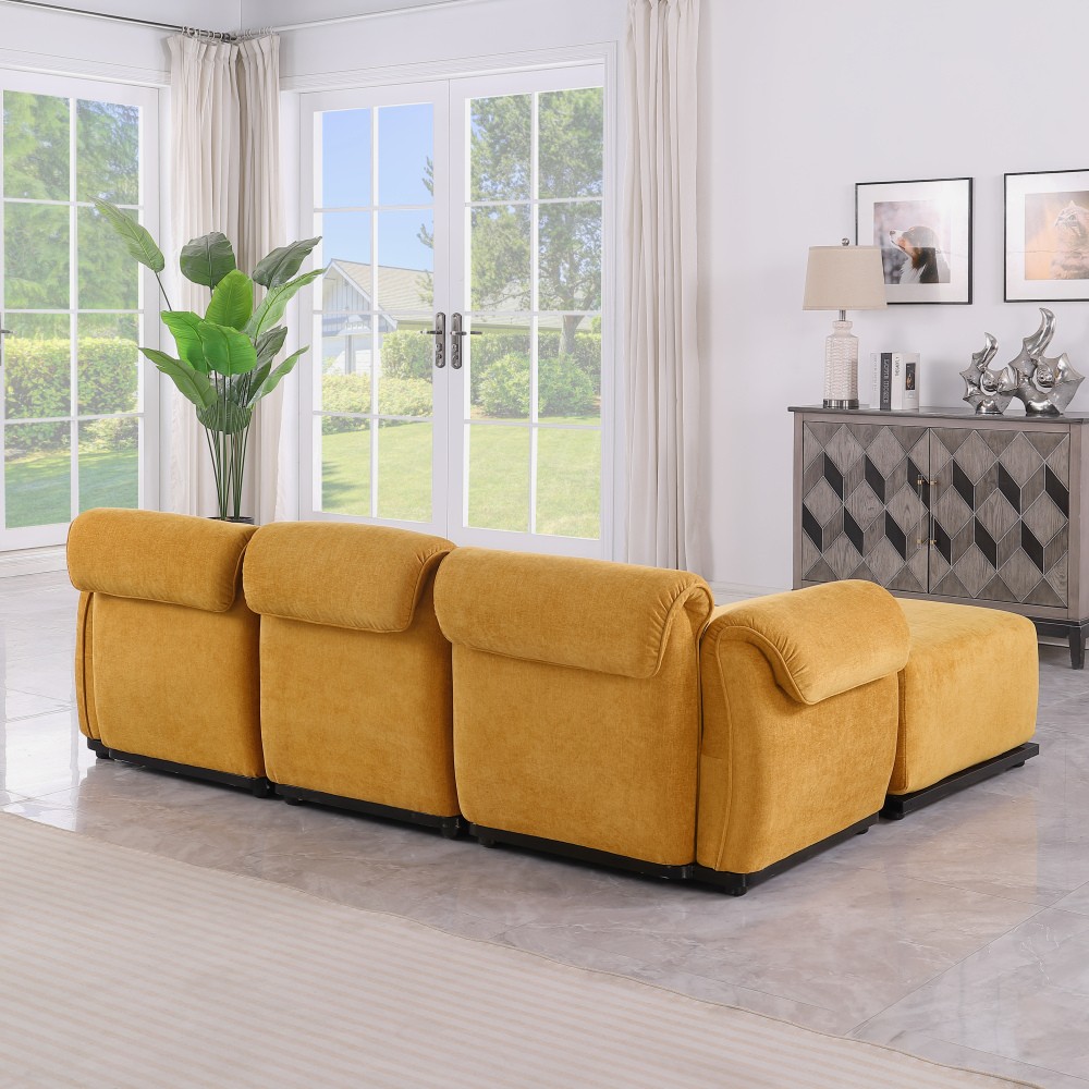 Modern Yellow Chenille 3 Seater Sofa w/ Square Arms - Free Shipping