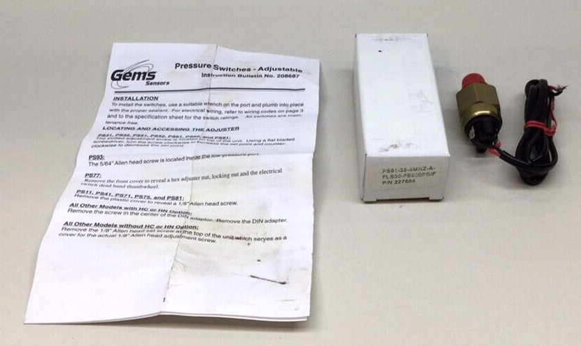 Gems 227684 Pressure Switch PS61-35-4MNZ-A-FLS30-FS800PSIF