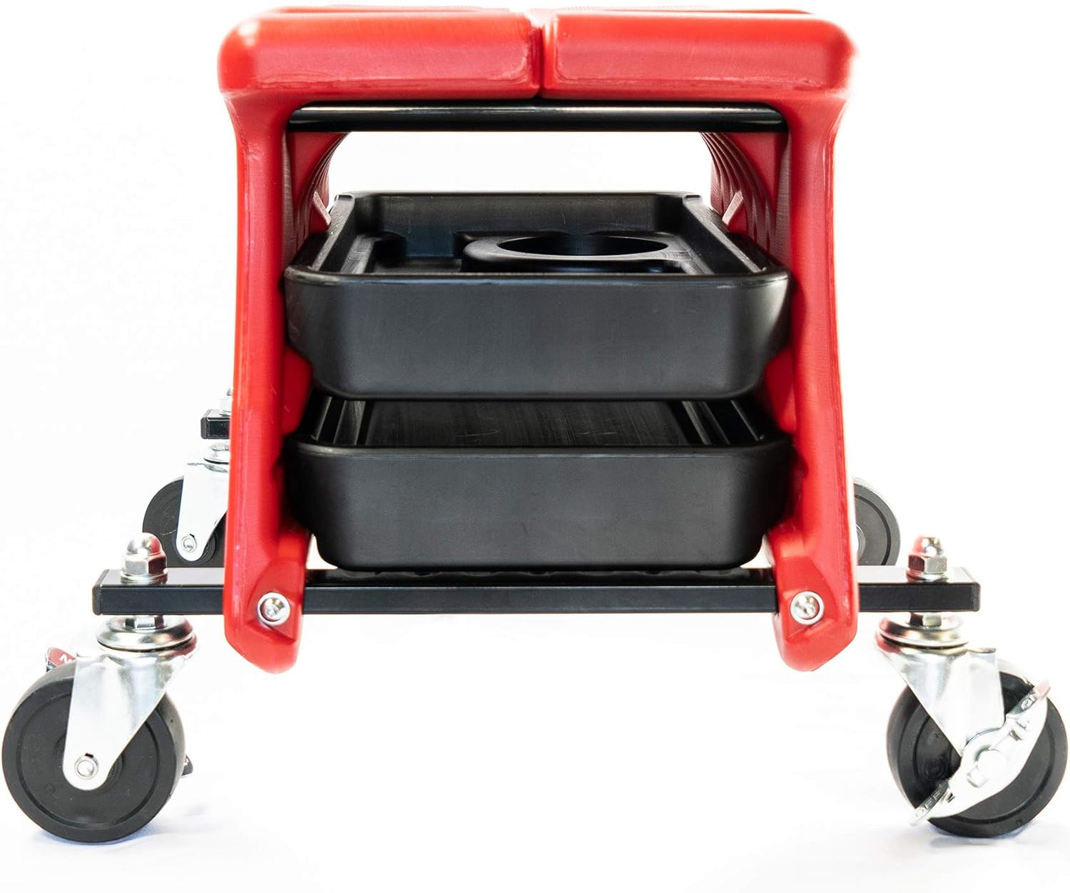 Rolling Garage Seat with Tool Trays & Smooth Wheels, 300 lb Capacity