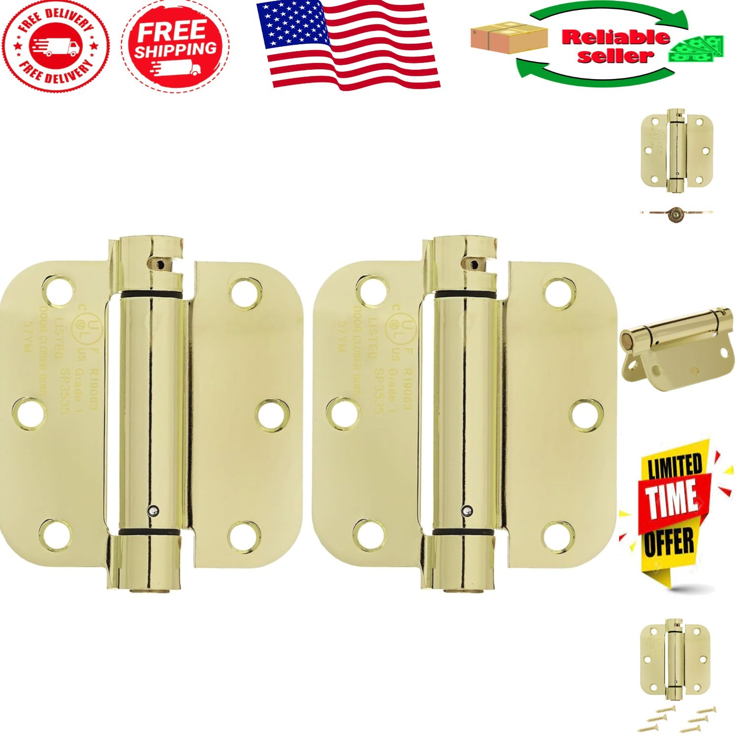 Self-Closing Door Hinge, 3.5" x 3.5" Steel Construction with Elegant Finish