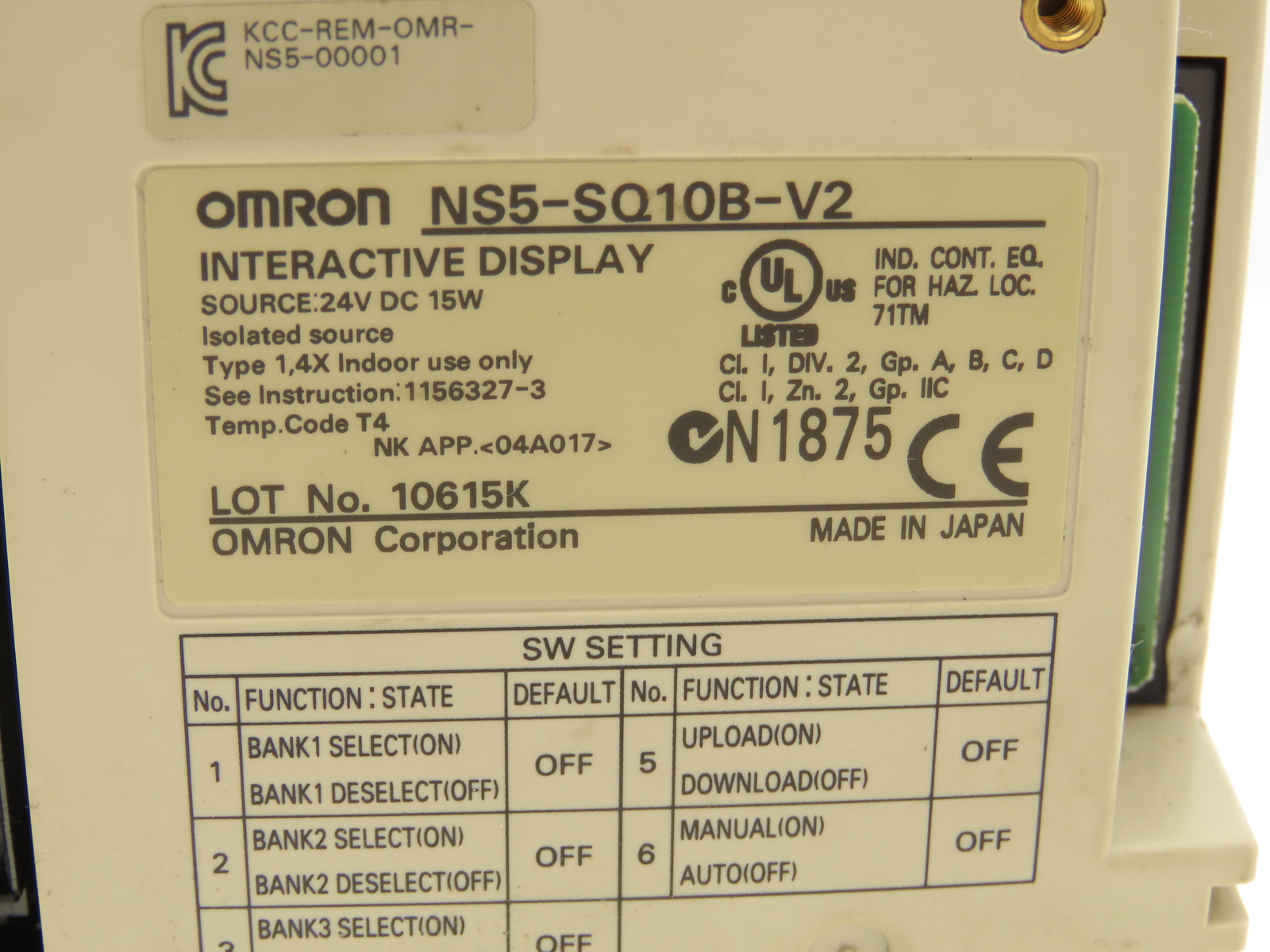 Omron NS5-SQ10B-V2 PLC Interactive Display 5.7" LCD 24V 15W Protective Cover