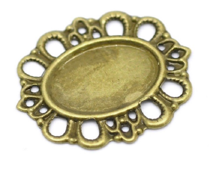 Pkg of 10 OVAL Antique Bronzed CABOCHON SETTING 1-3/16" x 1-1/16" (30mm) (18551)