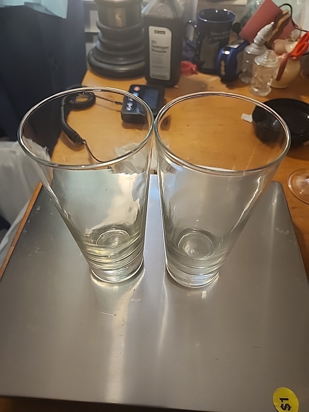 Crisa Libbey (2) Tall Clear Glass  Glasses Heavy Base 6 Quarter Tall