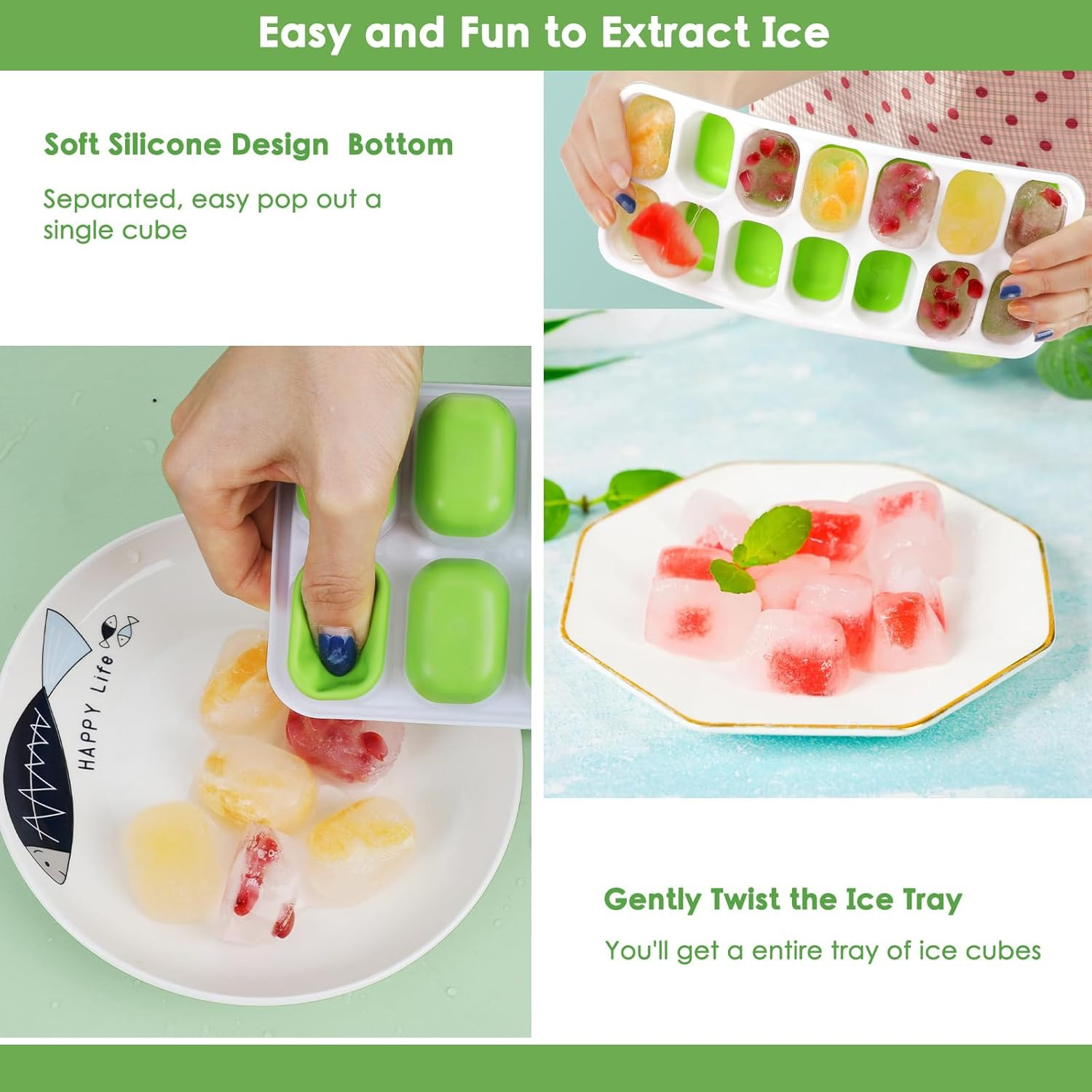 4 Pack Ice Cube Trays with Lids Silicone Stackable Easy Release BPA Free Freezer