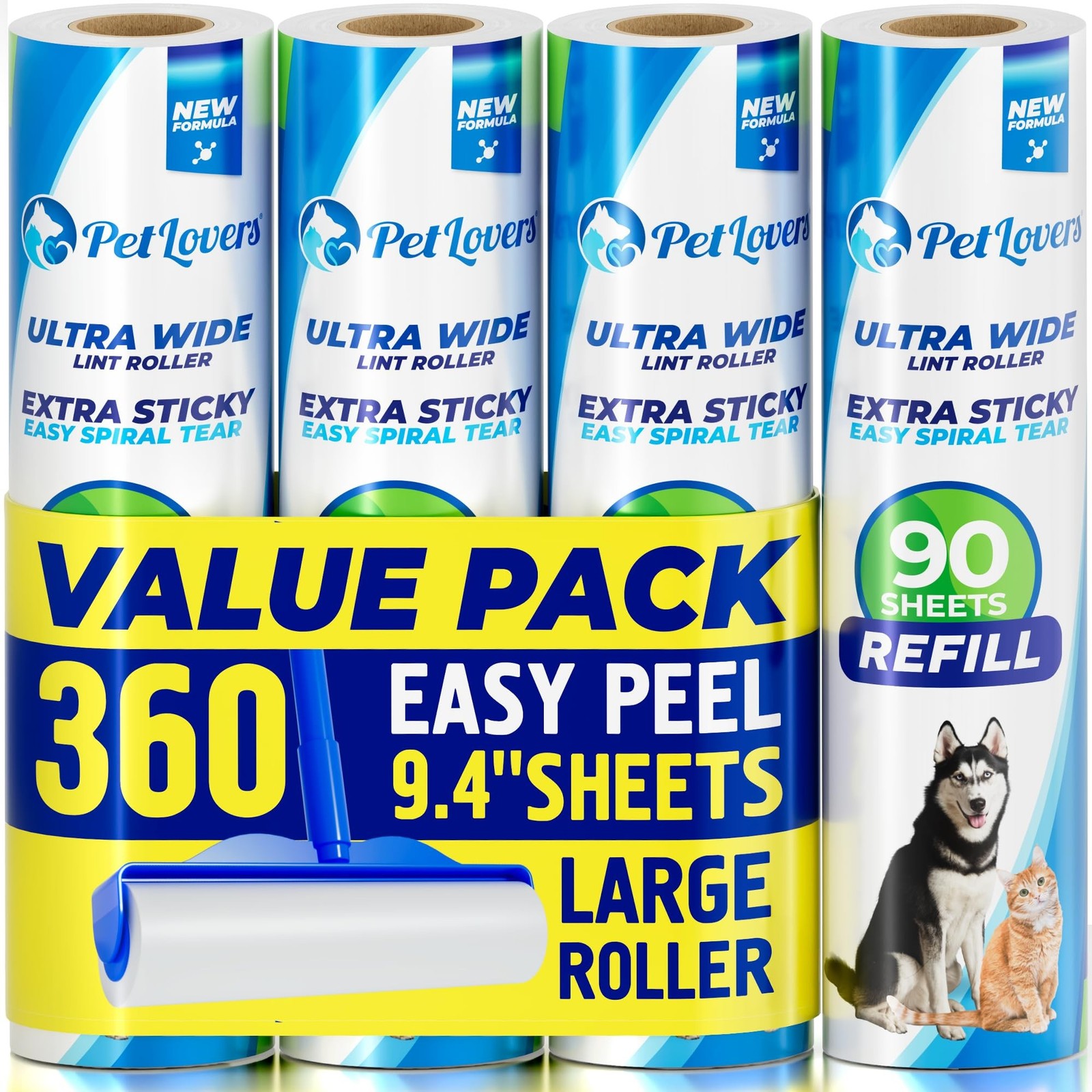 PetLovers Extra Sticky Floor Lint Roller 4 Pack of Refills Only - No Handles ...