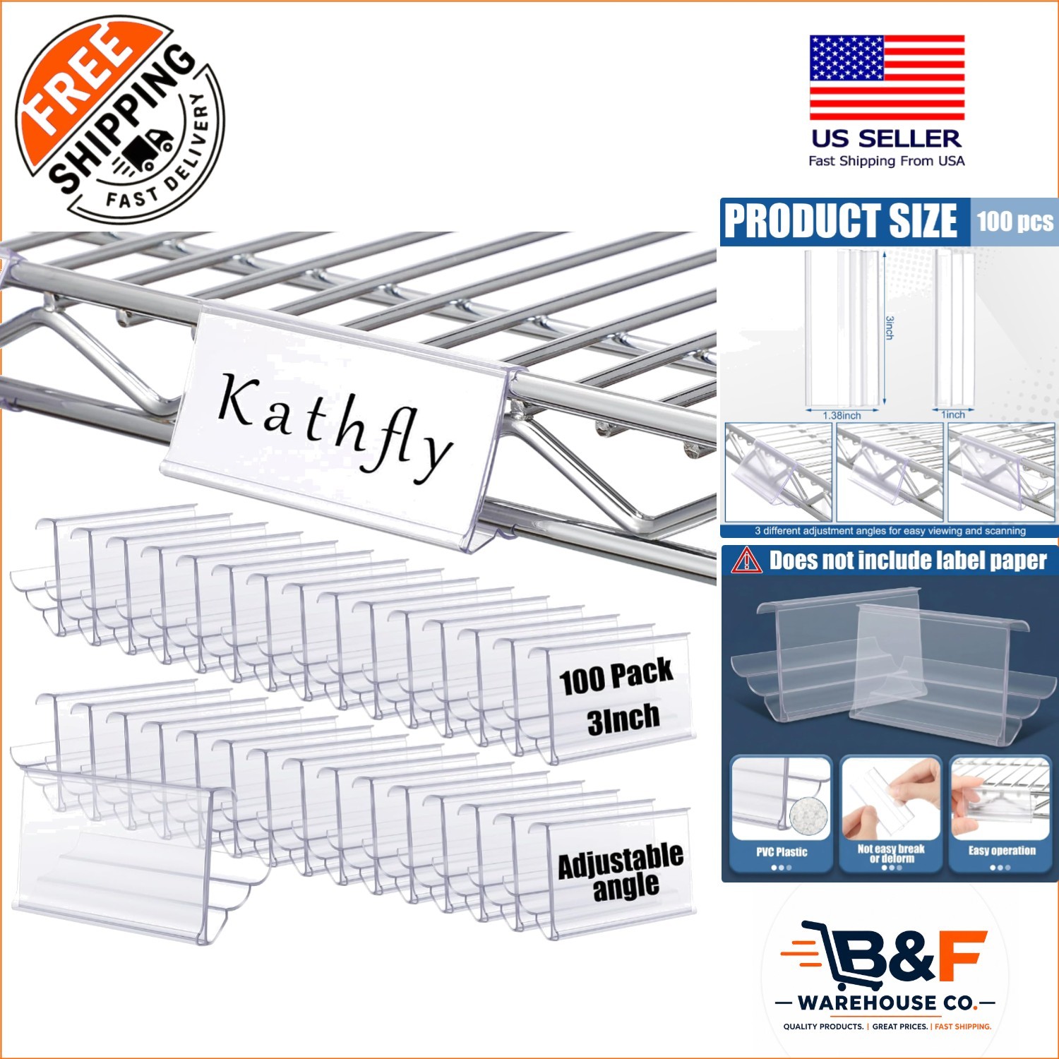 Adjustable Shelf Label Holders - 100 Clear PVC Tags for Efficient Organization