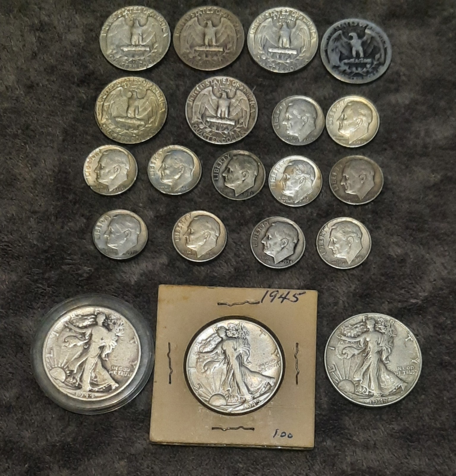 Lot of 20 - 90% Silver Coins - 6 Quarters, 11 Dimes, 3 Walking Liberty