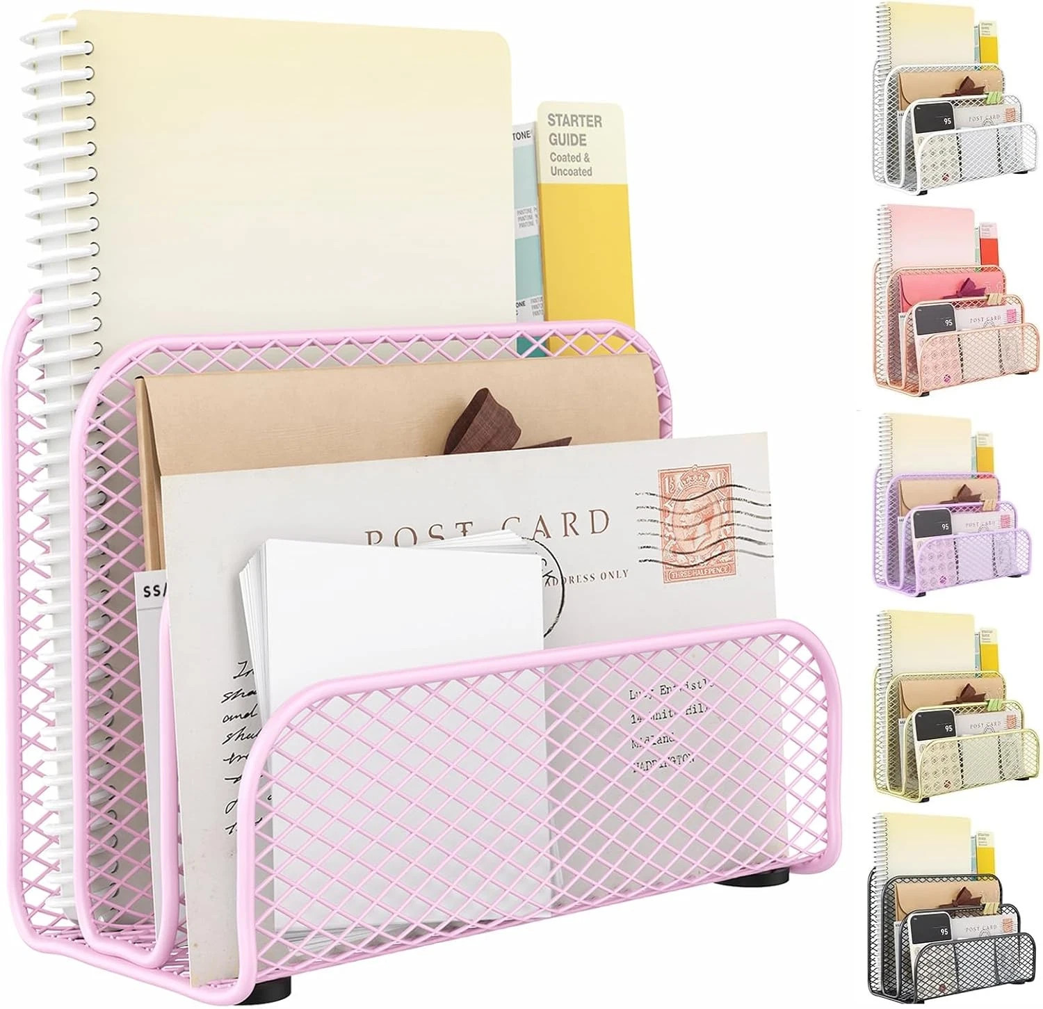 Mail Organizer Countertop, Metal File Holder with 3-Slot, Pink Desk Accessories