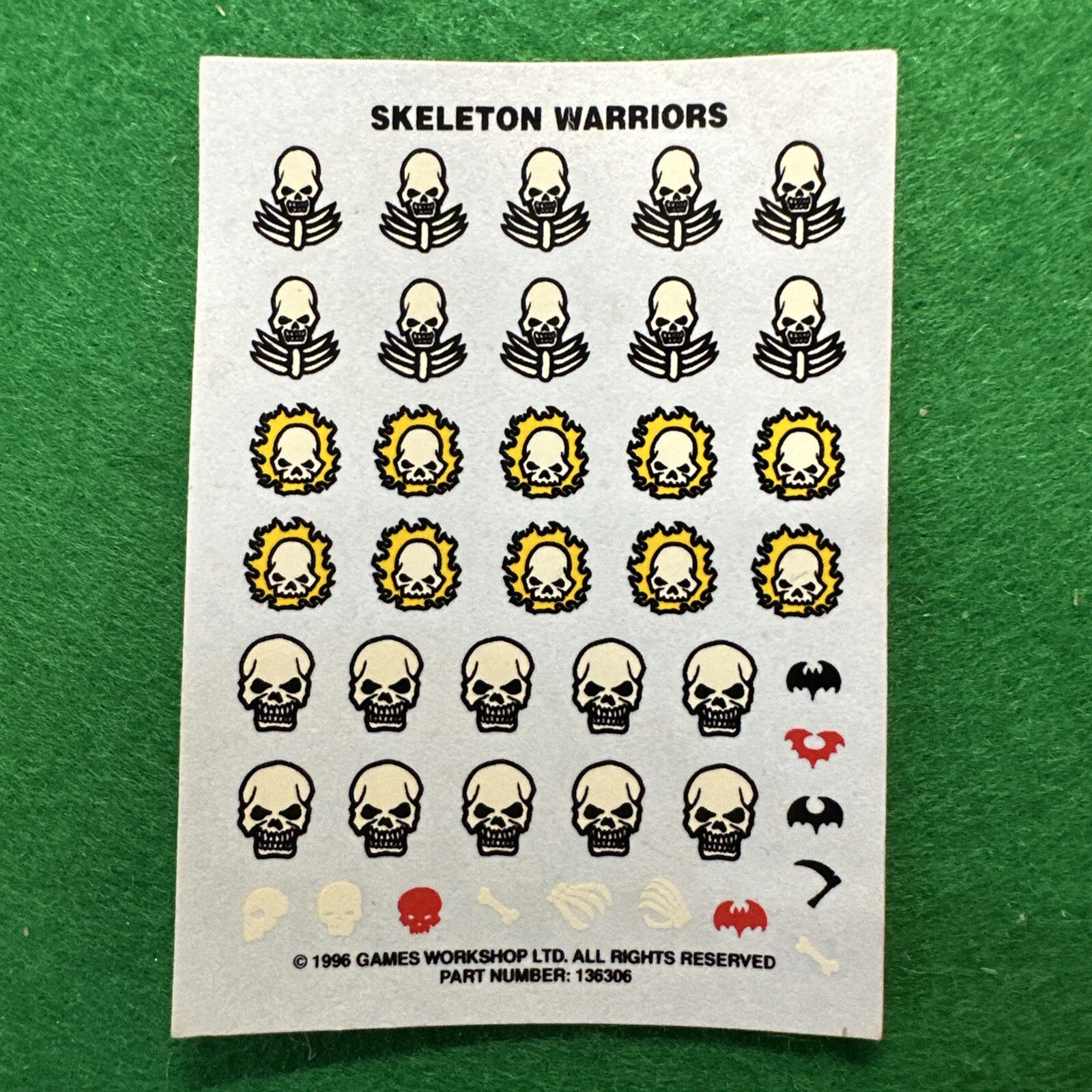 Warhammer Undead Skeleton Warriors Transfers Sheet Decals Games Workshop 90s OOP