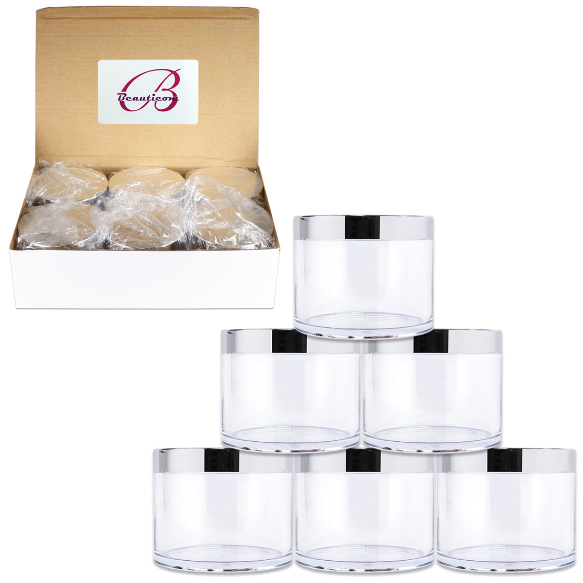 4oz/120g/120ml High Quality Acrylic Container Jars - Clear with SilverLid
