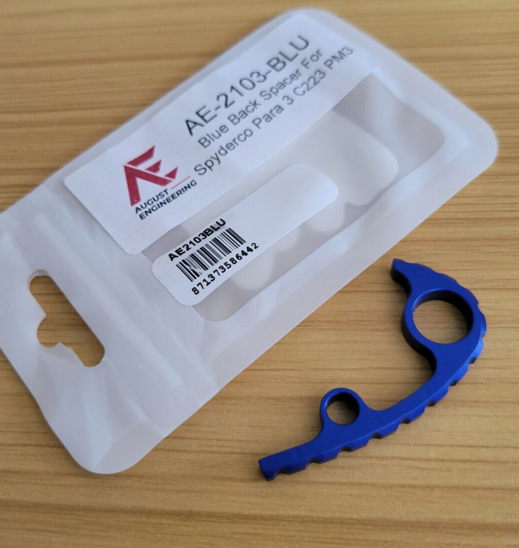 August Engineering Blue Aluminum Knife Back Spacer for Para Military 3 BZ223 PM3