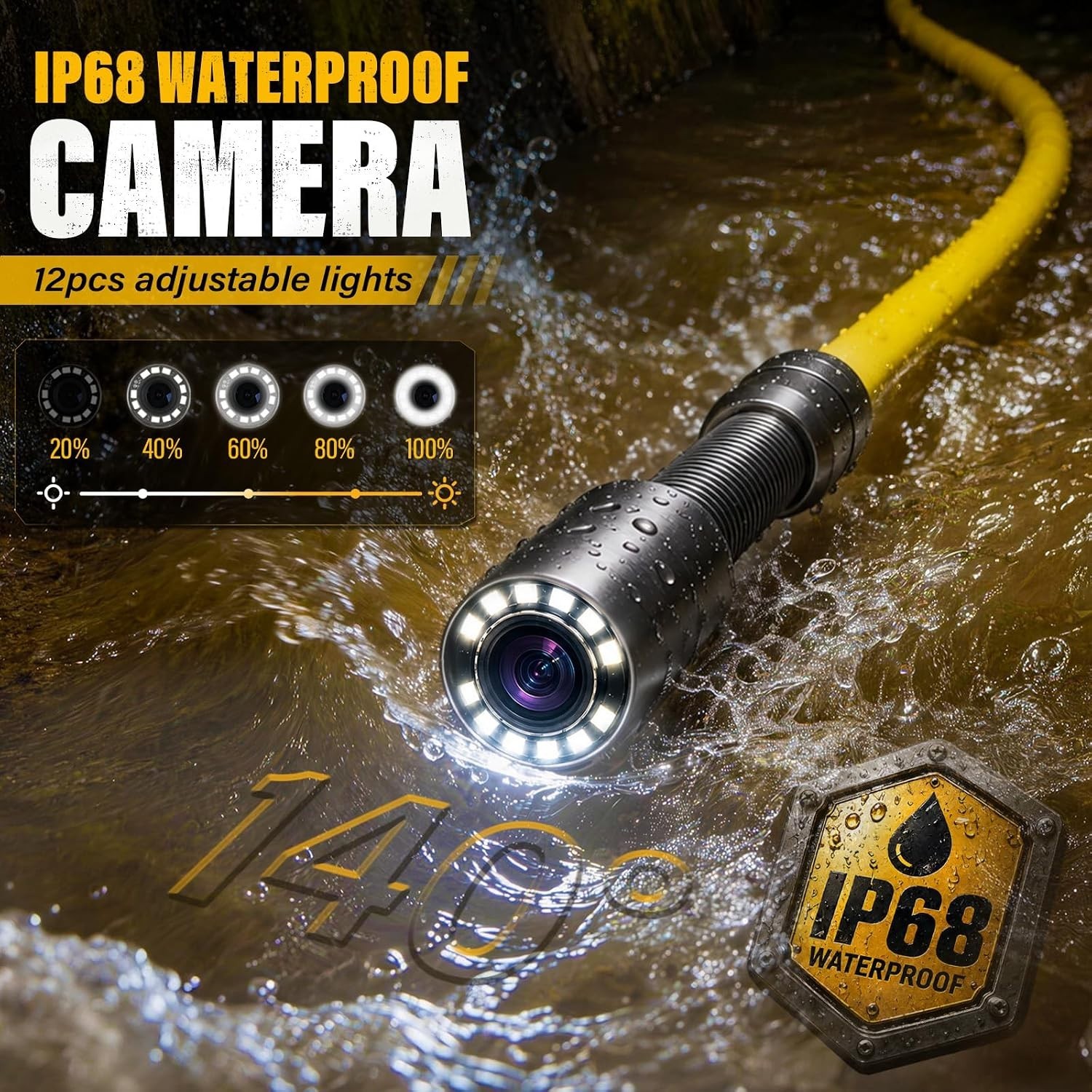 High-Performance 100FT Self-Leveling Pipe Camera with 5x Zoom & 10-Hour Battery