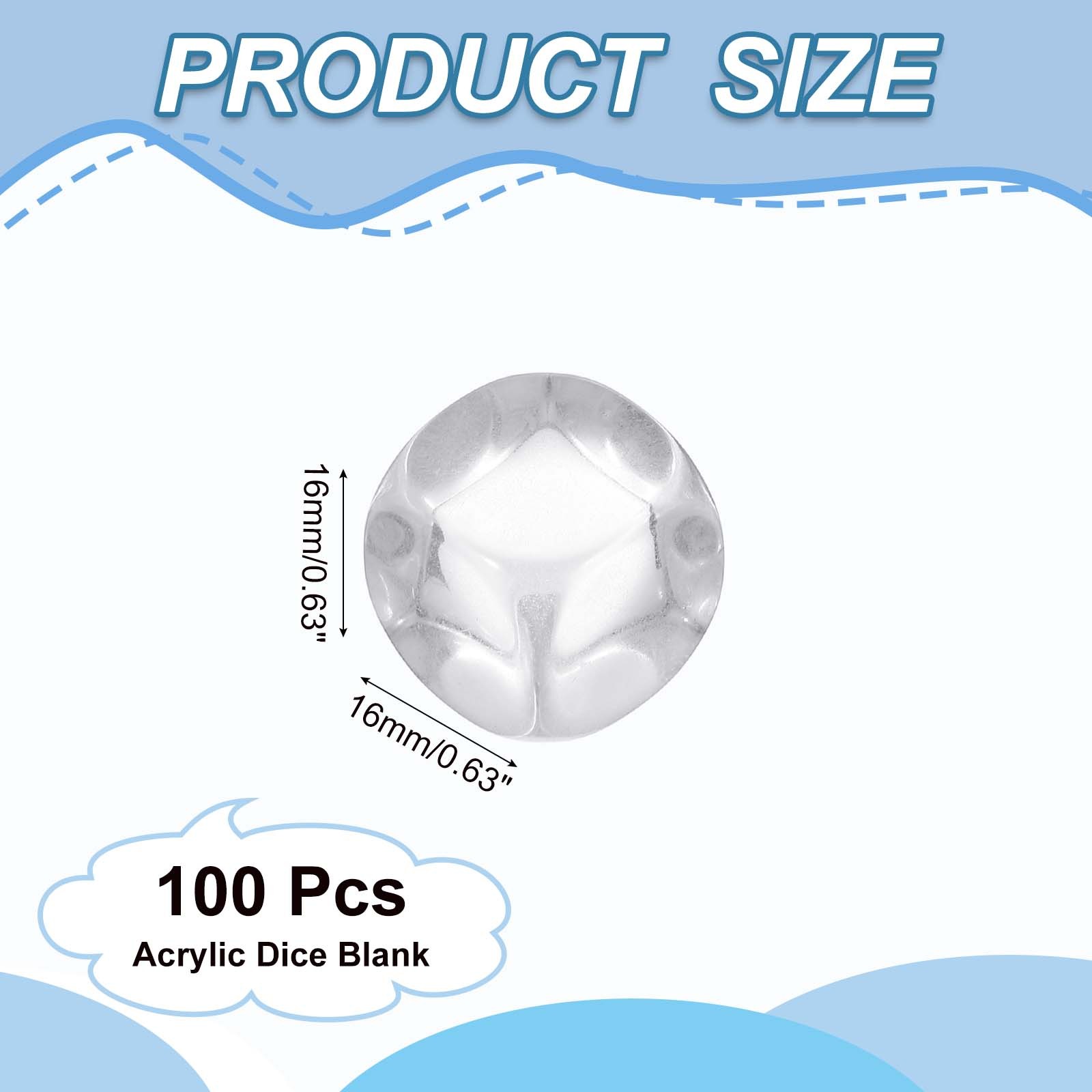 16 mm Clear Dice Blank 100 Pcs Rounded Corner with Smoothed Surface White