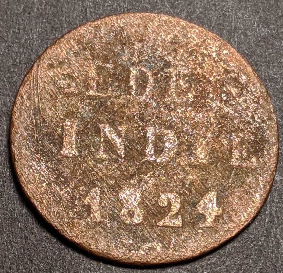 Antique 1824 Post Dutch East India Company Dutch East Indies ⅛ Stuiver Coin