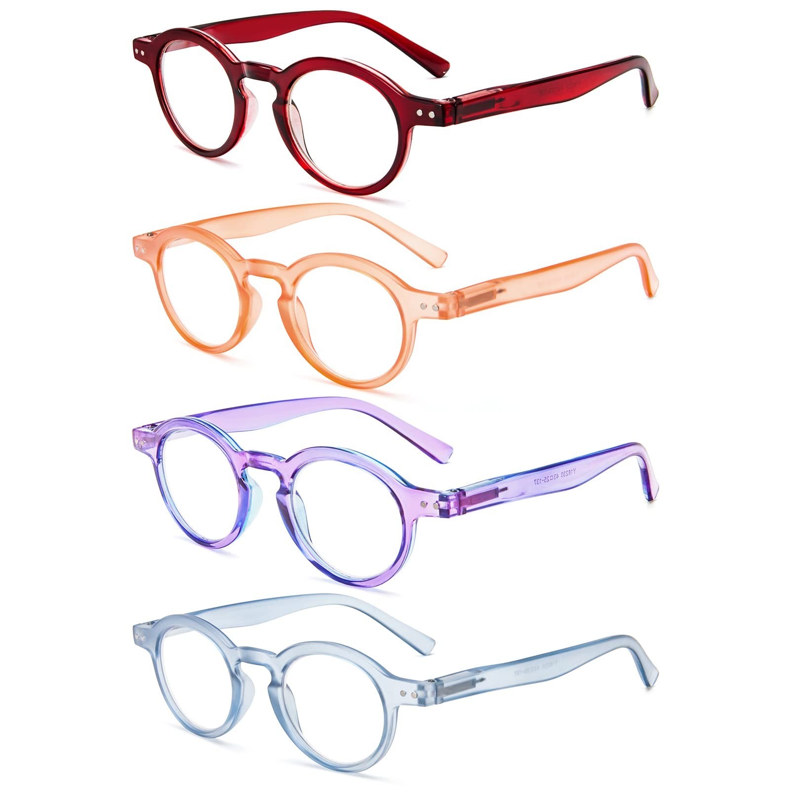 KoKoBin 4-Pack Small Round Reading Glasses Comfortable Readers Colored Stylis...