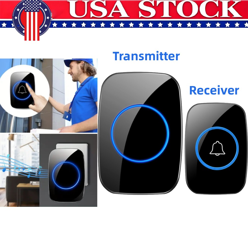 Wireless Doorbell Chime Waterproof Plugin Receiver Adjustable Volume 1000FT Kit