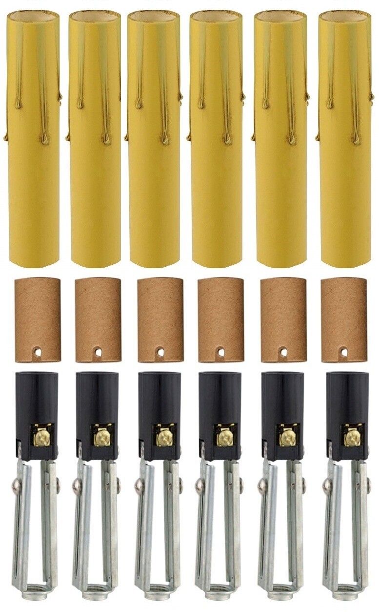 Chandelier Fixture Socket Kit With 4 Inch Antique Drip Candle Covers - 6 Sets