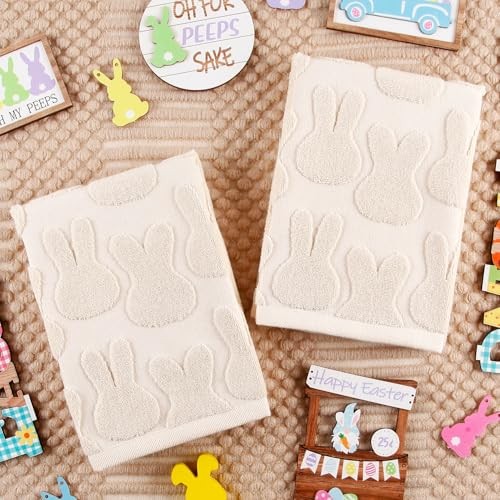 Quera 2 Pack Easter Hand Towels Beige Rabbit Bunny Spring Bathroom Easter 1
