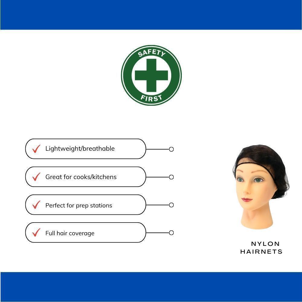 Food Service Hair Nets, Latex Free, Black, 21 Inches, 1000 Pack
