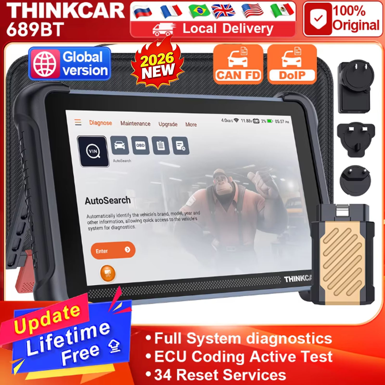 2026 ThinkScan 689BT Car Diagnostic Scan Tool CANFD DOIP Action Test OBD Scanner