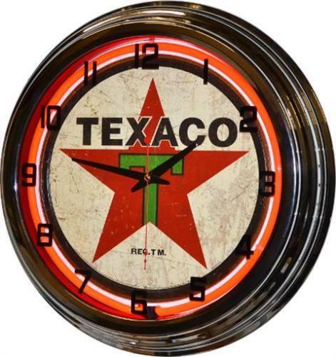 17" TEXACO Gasoline Motor Oil Gas Station Neon Clock 1936 Distressed Sign