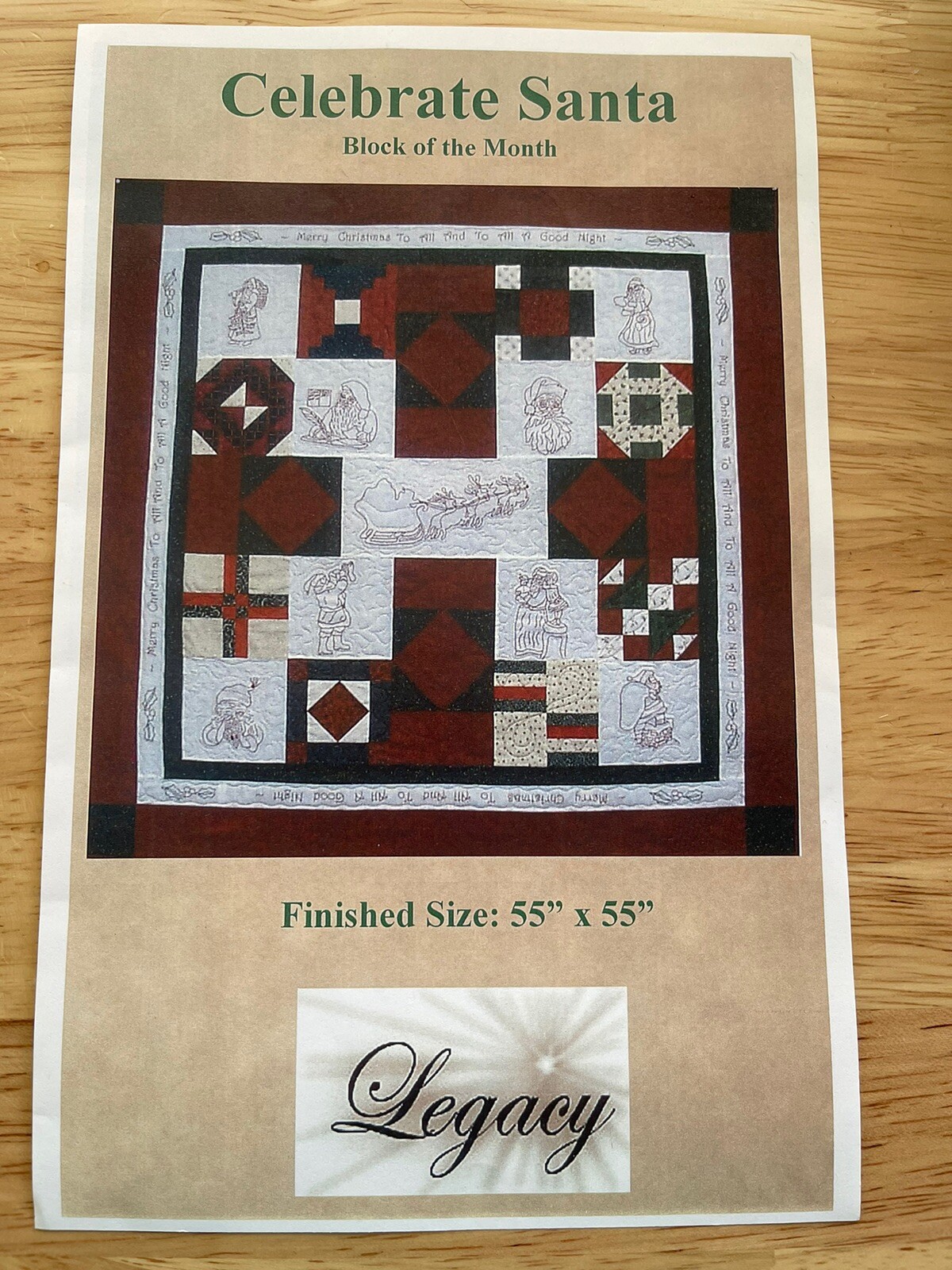 Celebrate Santa BOM Quilt Patterns 1-8 ~ Finished Size: 55”x55”
