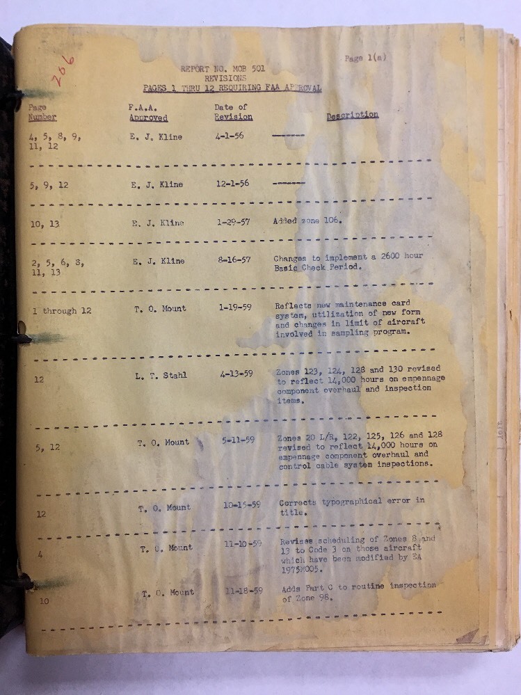 Douglas DC7B Original Structural Inspection Program Pan American World Airways