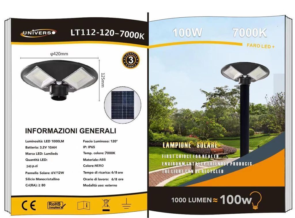 Twilight Solar Lantern 100W-170W Poleless with White Light Remote Control