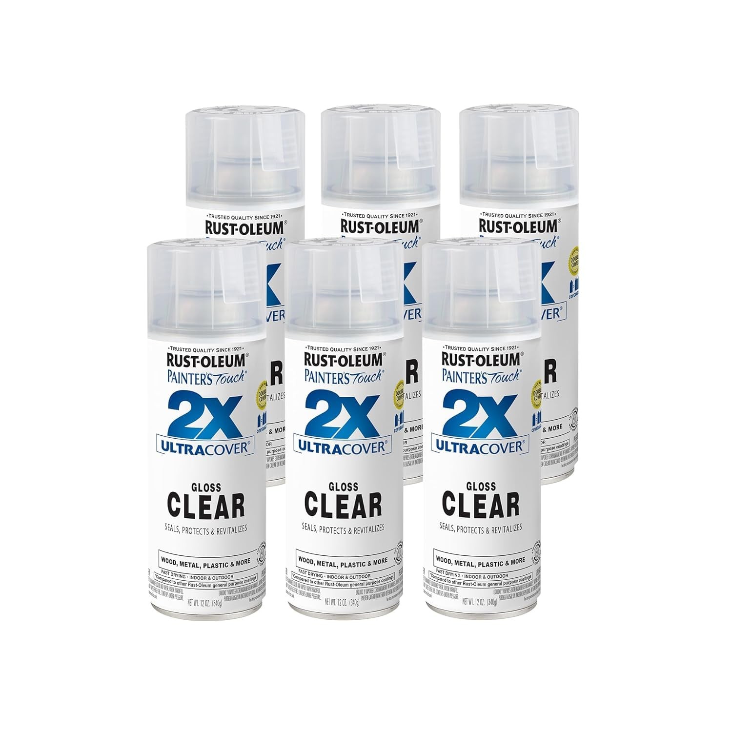 Painter's Touch 2X Ultra Cover Gloss Clear Spray Paint Pack Of 6 12 Ounce
