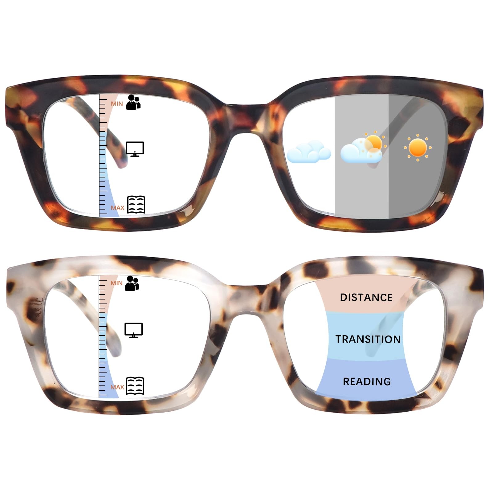 ZONLON Progressive Multifocus Reading Glasses for 48mm x 140mm, 2 Mix C2