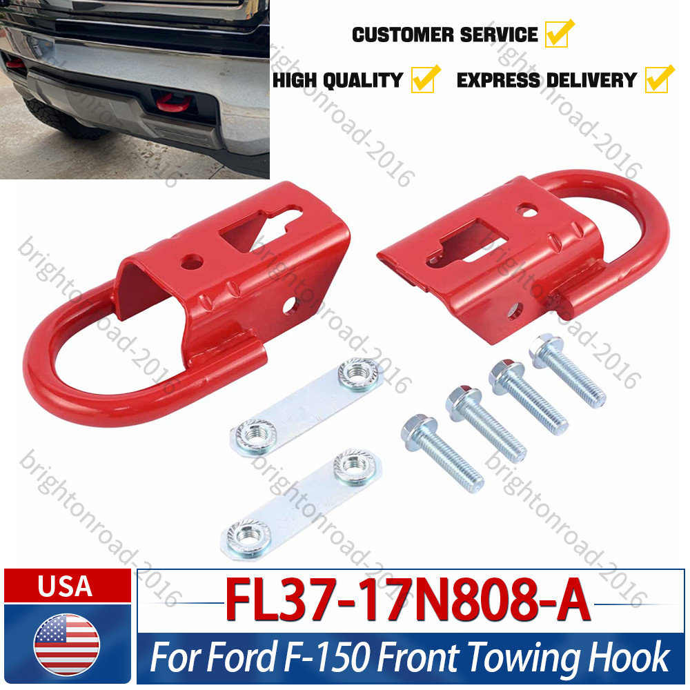 Red Pair Of Tow Hooks For 2004-2024 Ford F-150 F150 Front LH & RH #FL3Z17N808A