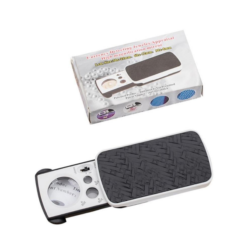 30X 60X 90X Portable Slide LED Light Jewelry Magnifying Glass Magnifier Loupe