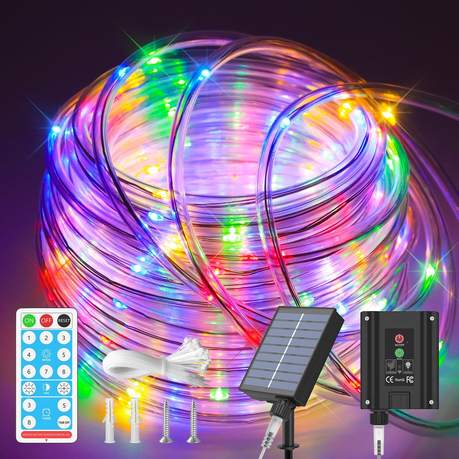 ICRGB Trampoline Lights, 66FT 200LED 1800mAh Solar Rope Lights Outdoor, IP67 ...