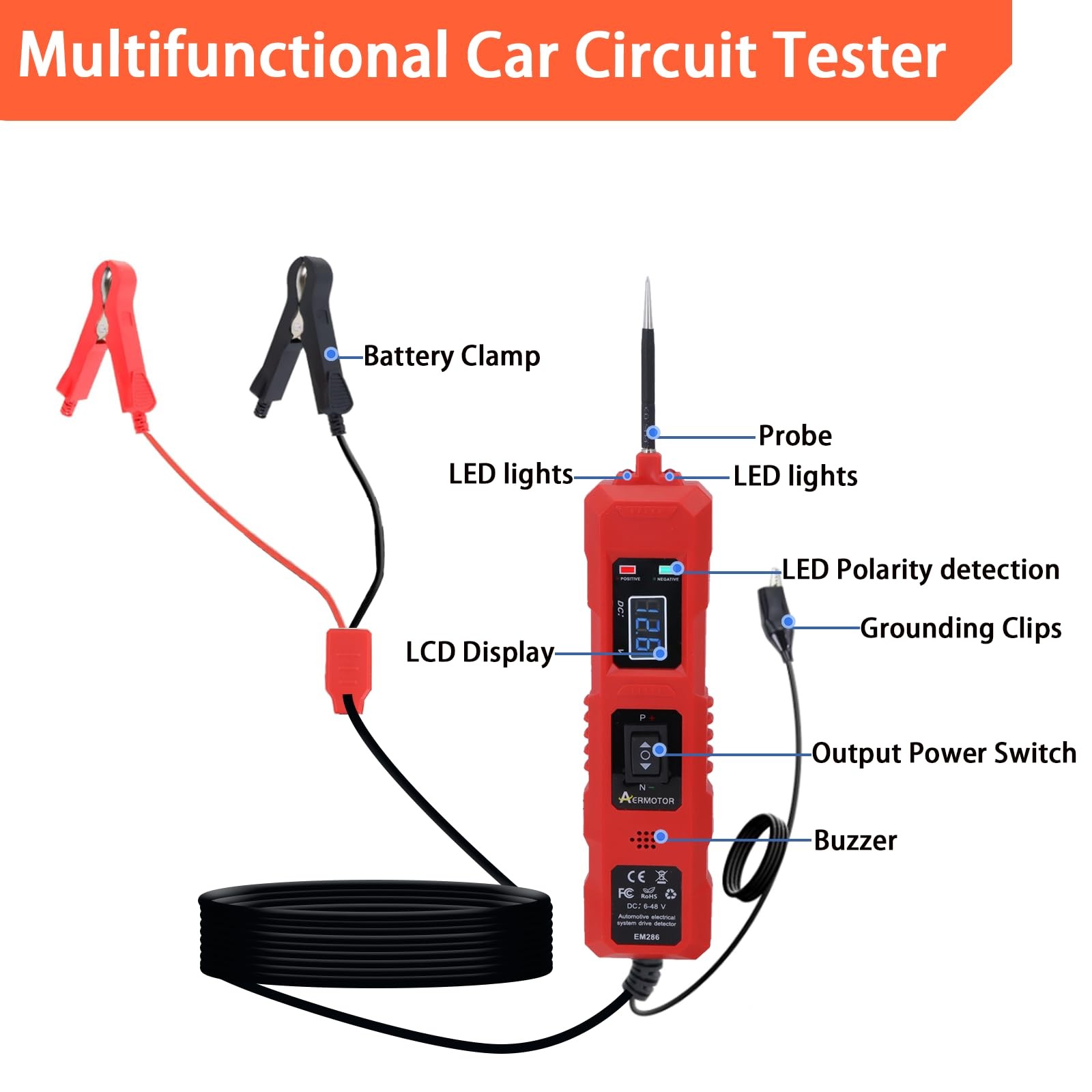 Lqito Multifunctional Car Circuit Tester Component Activation Electrical Red