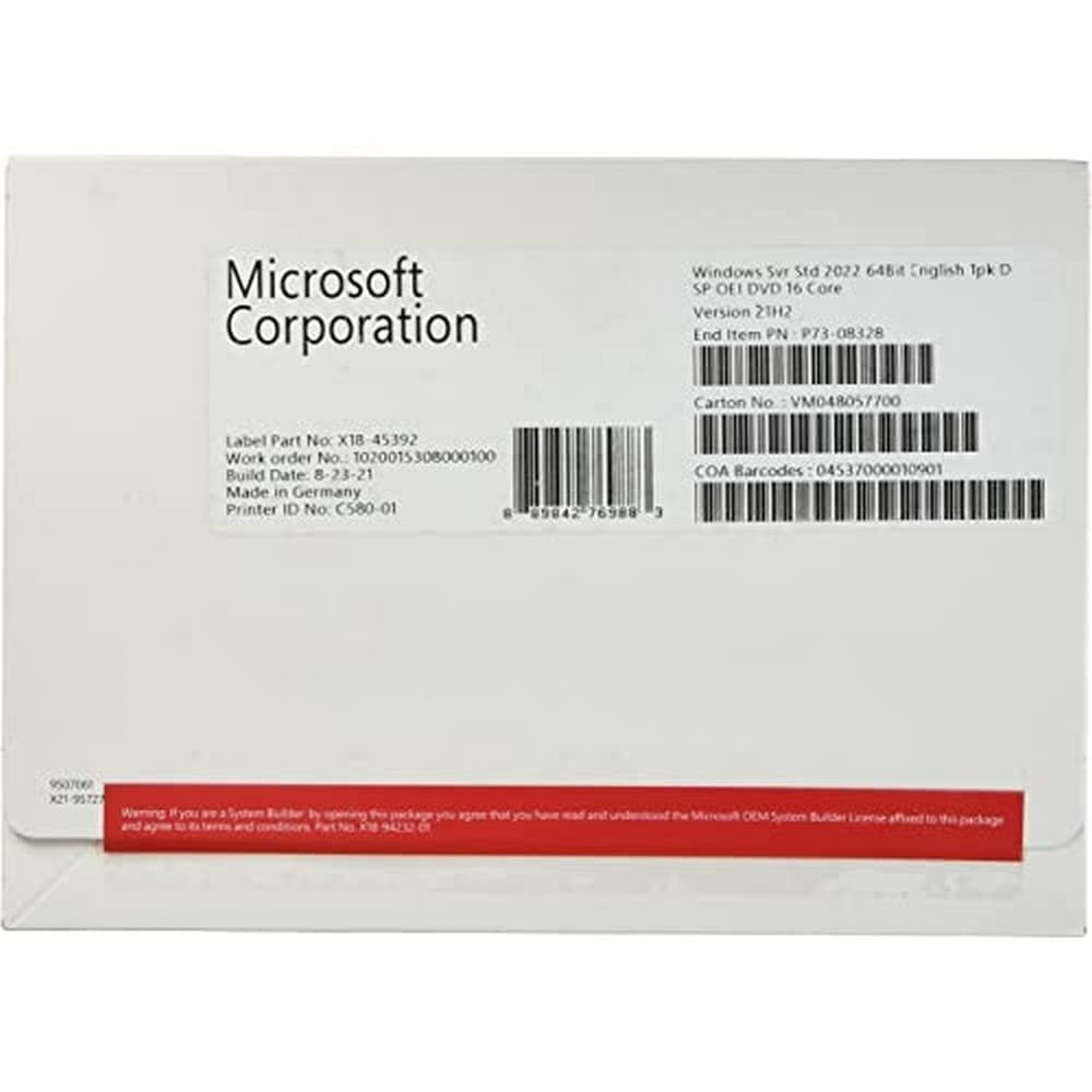 Windows Server 2022 Standard 64-bit License & DVD 16 Core sealed